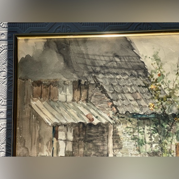 Country Cabin Original Water Colour. Artist Unknown. Gold tone pressure Frame - Picture 5 of 13